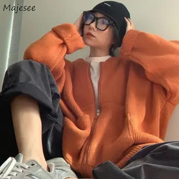 Megztiniai susagstomi megztiniai Megzti Moteriški Užtrauktukų Batwing Rankovės Žiemą, Oranžinė Žalia Prarasti Negabaritinių BF Streetwear korėjos Moteriška Elegancija
