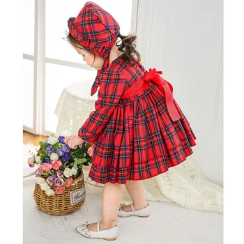 Kūdikių Kamuolys Princesė Dress Mergina Drabužius Bamblys Plaid Hat +Dress +Šortai Komplektus 0-7Y 3pcs Rinkiniai Mergina Derliaus ispanijos Suknelė CL241