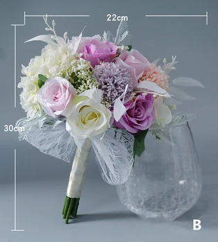 Violetinė Rožinė Vestuvių Puokštė už Pamergės Šilko Rožės, Vestuvių Gėlės, Vestuvių Puokštės Dirbtinis Flore Santuokos Namų Puošybai