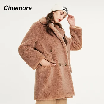 CINEMORE 2020 m. Žiemos naujas atvykimo kailiniai paltai moterims aukštos kokybės vidutinio ilgio stiliaus viršutiniai drabužiai laisvus drabužius, šiltas kailis moterų K9052
