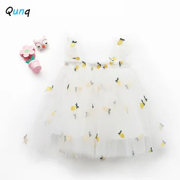 Qunq Boutique Siuvinėjimo Kūdikių Mergaitės 2021 Naujas Vasaros Tinklelio Bamblys Vaikai Princesė Kostiumas Ananasų Ir Vyšnių Vaikai Suknelės