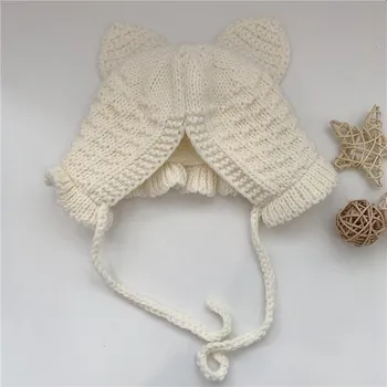 Kūdikių mergaičių skrybėlę rudens žiemos mielas korėjos triušio ausis naujagimių bamblys megztas storas bžūp šiltas vaikams 0-2Y kūdikių