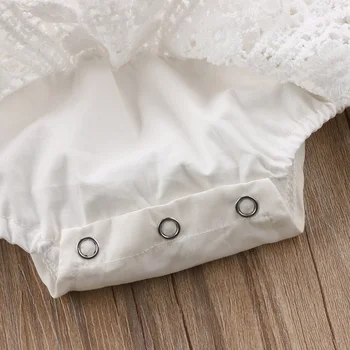 Naujagimio Mergaičių Drabužius Kūdikiams Peter Pan Apykaklės Balta Nėrinių Romper Suknelė Jumpsuit Komplektus Sunsuit