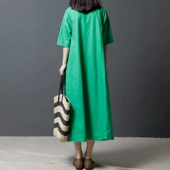 2021 Naujas Mados Siuvinėjimo Gėlių Prarasti Vasaros Suknelė Vientisa Spalva Medvilnės Skalbiniai Moterų Atsitiktinis Midi Suknelė Plius Dydžio Panele Suknelė