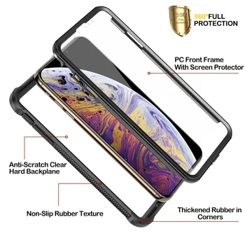 2 in 1 Hard case for iphone 11 pro Max Atveju su screen protector 360 Visiškai Apsaugoti atsparus smūgiams Atveju, 