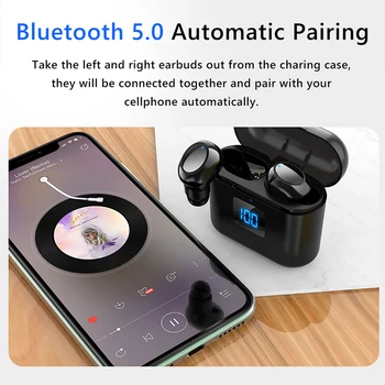 Aimitek Palieskite Bluetooth 5.0 Ausinių TWS Mažiausias Belaidės Ausinės 8D Stereo Sporto Ausines 360mAh Apmokestinimo Atveju LED Ekranas