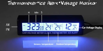 3 1. Skaitmeninis LCD Automobilių Laikrodis Voltmeter Auto Termometras Apšvietimas Ledo Įspėjimo Nešiojamų Įtampos Temperatūros Stebėti, Automobilių Reikmenys