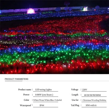 LED Pasakų String Žibintai 10m 30m 50m 100m 220V Vestuvių Kalėdų Medžio Apdaila Vandeniui Girliandas Patalpų Apšvietimas, Lauko Lempos