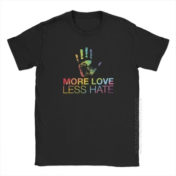 Daugiau Meilės, Mažiau Neapykantos Vyrams Marškinėliai Gėjų LGBT Humoro Grynos Medvilnės High Street Tee Marškinėliai Crewneck T-Shirt Spausdinti Viršūnės