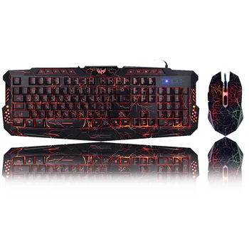 Naujausias M200 anglų/ rusų Žaidimų Klaviatūra, Pelė Combo Violetinė/Mėlyna/Raudona RGB Kvėpavimo LED Backlight, USB Laidinė klaviatūra PC