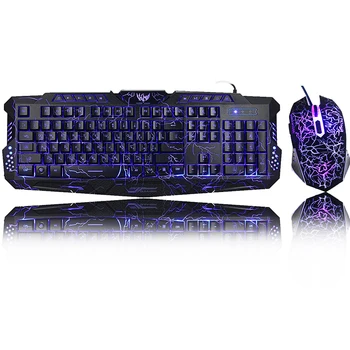 Naujausias M200 anglų/ rusų Žaidimų Klaviatūra, Pelė Combo Violetinė/Mėlyna/Raudona RGB Kvėpavimo LED Backlight, USB Laidinė klaviatūra PC