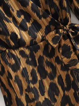 2020 Naujas Moterų Kryžiaus V Kaklo Leopardas Spausdinti Lankas Susieta Kimono Suknelę, Ponios Trys Ketvirtį Rankovės Vestidos Elegantiškas Šifono Suknelės DS3345