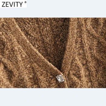 Zevity Naujas 2021 Moterų Vintage V Kaklo Diamond Mygtukai Trumpas Mezgimo Megztinis Moteriška Elegancija Ilgomis Rankovėmis Nėrimo Susagstomi Megztiniai Viršūnes S623