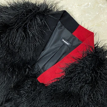 Nerazzurri Dizaineris žiemos shaggy dirbtiniais kailių paltai moterims v kaklo moterų plius dydis mados Ilgi juodi kailiniai striukes moterims 2020 7xl