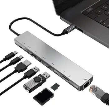 8 1 Tipas-C HUB su HDMI suderinamus USB3.0 RJ45 10/100M LAN PD TF Atminties Kortelės Adapteris Keitiklis WIN/ MAC OS/Linux