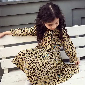 2-13 metų mergina dress 2020 m. pavasarį animacinių filmų atsitiktinis visą rankovėmis Leopardas Spausdinti vaikams, vaikų mergaičių princesė suknelė rožinės spalvos geltona mėlyna