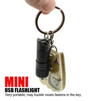 Nešiojamų Mini Pocket LED Žibintuvėlis USB Įkrovimo Vandeniui Balta Šviesa 