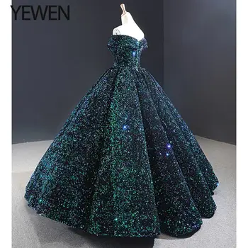 Žalia Blizgučiais Vakare Gown Vakaro Suknelės 2020 nuo Peties V-Kaklo Oficialų Vakarą Dresse ilgai, vestidos de fiesta YeWen