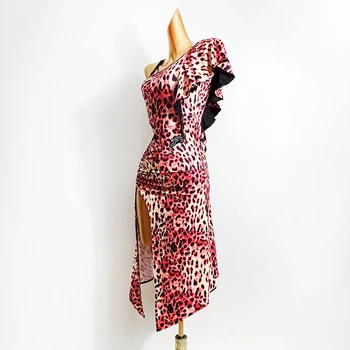 Seksualus Lotynų Suknelė Moterims, New Pink Leopard Didelio Plyšio Sijonas Šalies Klubo Šokėja Veiklos Kostiumas Salsa/Gatsby/Samba Praktikos Suknelė
