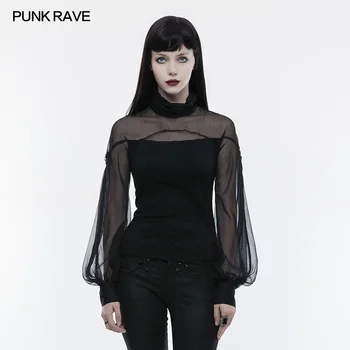 Punk Rave Atsitiktinis Medvilnės Tuščiaviduriai Iš Perspektyvos Viktorijos Black, Gothic Sexy Moterys T-Shirt
