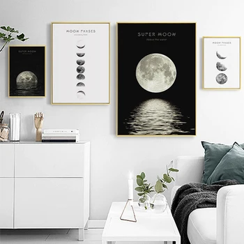 Juoda ir Balta Drobė, Tapyba, Fotografija Šiaurės šalių Sienos Nuotrauka Mėnulio La Lune Spausdinti Plakato Skandinavijos Namų Puošybai