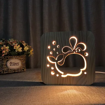 LED Kūrybos USB Naktį Šviesos Medinės Šuns Leteną Katė Vilkas Galvos Gyvūnų Lempa Naujiena Vaikų Miegamasis 3D Dekoracija Stalo Lempa Vaikai Gif