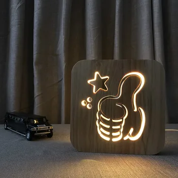 LED Kūrybos USB Naktį Šviesos Medinės Šuns Leteną Katė Vilkas Galvos Gyvūnų Lempa Naujiena Vaikų Miegamasis 3D Dekoracija Stalo Lempa Vaikai Gif