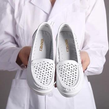 Nauja slaugytoja batai moterų avalynė patalpų ultra light kvėpuojantis neslidus minkštos odos batai nėščių moterų batai dirbti butas bateliai