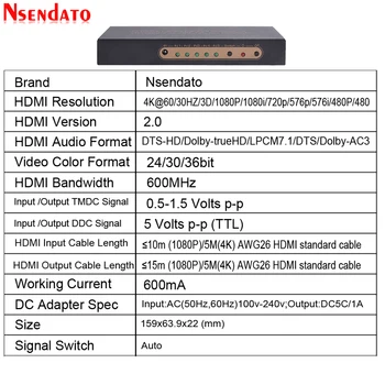 5 Uostą 18Gbps HDR 4K 60Hz HDMI Jungiklis 5x1 Parama HDCP 2.2 2.0 HDMI Switcher Su Auto & infraraudonųjų SPINDULIŲ Nuotolinio Valdymo PS4 Stebėti TV PC