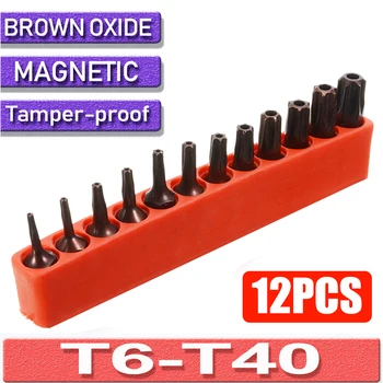 12pcs T6-T40 S2 Magnetinio Torx Atsuktuvų antgaliai 1/4