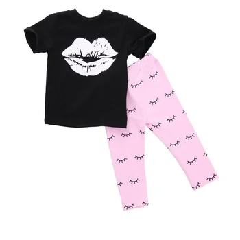 Vaikams Kūdikių, Mergaičių Drabužiai Nustatyti 2020 m. Vasarą Lūpų T-shirt+Blakstienų Rausvos Kelnes 2VNT Bamblys Kūdikiui Baby Girl Drabužių Komplektus, 3M/6M-5T