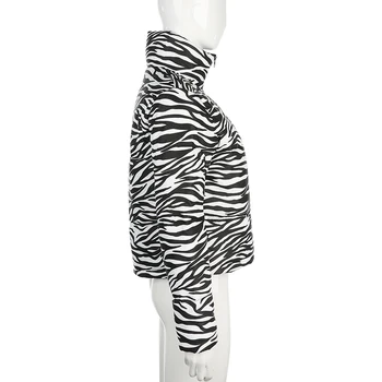 Zebra Gyvūnų Spausdinti Parko Žiemos Striukės Moteris, Golfo Ilgomis Rankovėmis Apkarpytos Striukės Mados Šiltas Užtrauktuku Outwears Cuteandpsycho