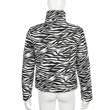 Zebra Gyvūnų Spausdinti Parko Žiemos Striukės Moteris, Golfo Ilgomis Rankovėmis Apkarpytos Striukės Mados Šiltas Užtrauktuku Outwears Cuteandpsycho
