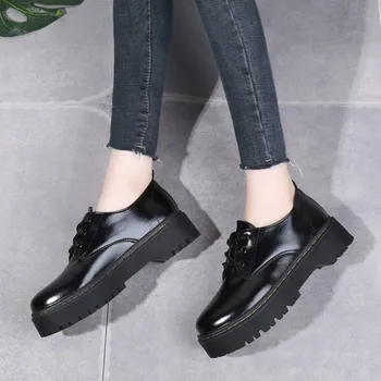 Klasikinis paprastas mažas odos batai mados stilius storio apačioje suvarstomi laisvalaikio bateliai tendencija moterų batai zapatos de mujer Z15-45