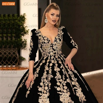 Dubajus Juoda Vestuvių Suknelės 2020 M. Saudo Arabija Aukso Nėrinių Appliqued Kamuolys Suknelė Bažnyčios Musulmonų Nuotakos Suknelės Pagal Užsakymą Pagaminti Chalatas De Mariee