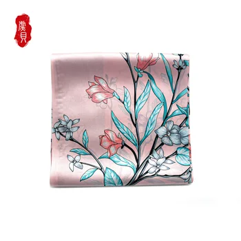 Kinija klasikinis natūralaus šilko satino skara moterys su gėlėmis elegantiškas 90cm aikštėje šalikai rožinė bandana skara prabangos ponios dovana