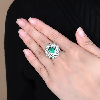 Gem Baleto rusijos Nano Smaragdas Derliaus Kokteilis Žiedas 925 Sterlingas Sidabro Vestuviniai Žiedai, Sužadėtuvių Moterų Fine Jewelry