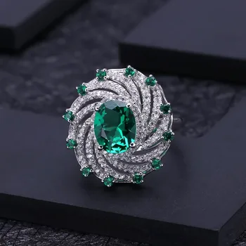 Gem Baleto rusijos Nano Smaragdas Derliaus Kokteilis Žiedas 925 Sterlingas Sidabro Vestuviniai Žiedai, Sužadėtuvių Moterų Fine Jewelry