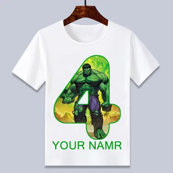 Drabužiai berniukams 4-12T super herojus Hulk Animacinių filmų wihte su gimtadieniu marškinėliai berniukams ir mergaitėms vasaros top gimtadienio dovana