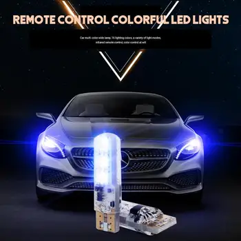 2vnt T10 Vandeniui W5W 501 Automobilių Pleišto Pusėje Lemputės-6SMD 5050 RGB 7 Spalvų LED Nuotolinio Valdymo