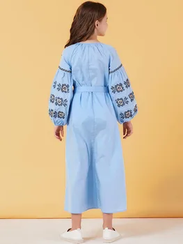 Vaikai Prakaito Musulmonų Suknelė Mergaičių Siuvinėjimo Gėlių Maroko Suknelės Vaikams Elbise nėriniai-up Islamo Drabužių Dubajus Vestido Kaftan
