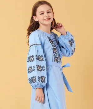 Vaikai Prakaito Musulmonų Suknelė Mergaičių Siuvinėjimo Gėlių Maroko Suknelės Vaikams Elbise nėriniai-up Islamo Drabužių Dubajus Vestido Kaftan