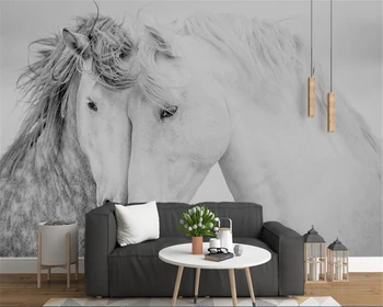 Beibehang Užsakymą šiuolaikinės Šiaurės šalių minimalistinė foto tapetai, freskos pora balto žirgo fone dekoratyvinis dažymas 3d tapetai