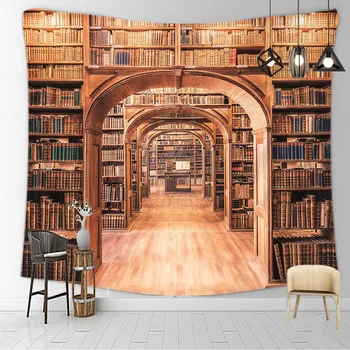 Bibliotekos Knygos, Didelis Retro Nuotrauka Nakties Šviesos Gotikos Ir Baroko Rokoko Stiliaus Kabinti Trippy Gobelenas Sienų Dekoras Lova Kambarį Bendrabutyje