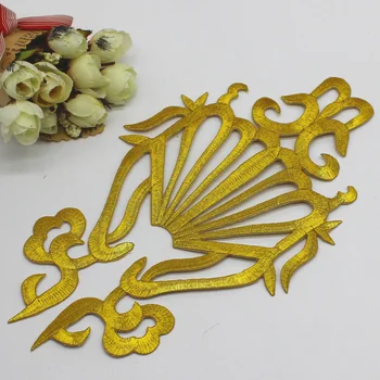 YACKALASI Geležies Aukso Appliques Gėlių Cosplay Kostiumų Pleistrai Išsiuvinėti Apdaila, Aukso Ir Sidabro 24cm*13cm