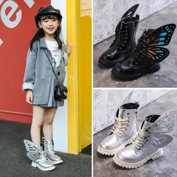 Vaikiški batai mergaitėms PU odos drugelis šiltas baby krapinėjimas Martin Batai botas meisjes laarzen sniego boot