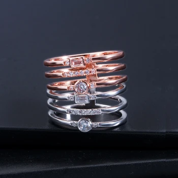 Threegrace Unikalus Tuščiaviduriai Dizainas Didelis rožinė Aukso ir Sidabro Spalvos Moterys AAA Kubinis Cirkonis Dideli Žiedai Moterims, Šaliai, Papuošalai RG080
