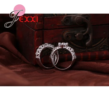 CZ Dalyvavimas Vestuvių Žiedas Nustatyti 925 Sterlingas Sidabro Žiedai Moterims/Merginoms Vestuvių Pažadas Žiedas Nuotakos Vintage Papuošalai