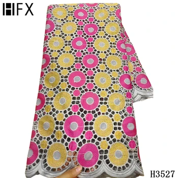 HFX 2020 5Yards Šveicarijos Medvilnės Embroiderey Afrikos Nėrinių Audinio Populiarūs Dubajus Stiliaus Pigiai Parduoti Nigerijos Vestuves Siuvimo H3527