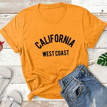 Kalifornijos West Coast Vasaros Marškinėliai Moterims trumpomis Rankovėmis Juokinga Marškinėlius Moterims Medvilnės Marškinėliai Femme marškinėliai Balti Camisetas Mujer
